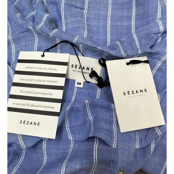 Sezane Manon Striped Blouse Tank Top Ruffle Buttondown Embroidered M-38 283123 - Picture 9 of 9